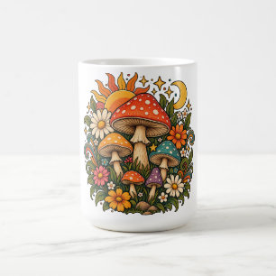 Retro Hippie Mushroom & Wildflower Illustration - Coffee Mug