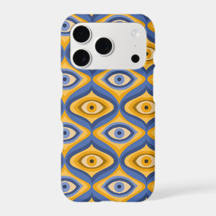 Retro Hippie Pattern - Psychedelic Eye Yellow Blue