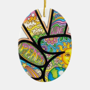 Retro Hippie Peace Ceramic Tree Decoration