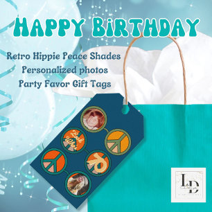 Retro Hippie Peace Glasses 2 Photo Birthday Gift Tags