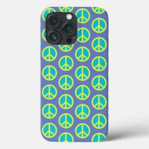 Retro Hippie Peace Sign Pattern in Blue   iPhone 13 Pro Case