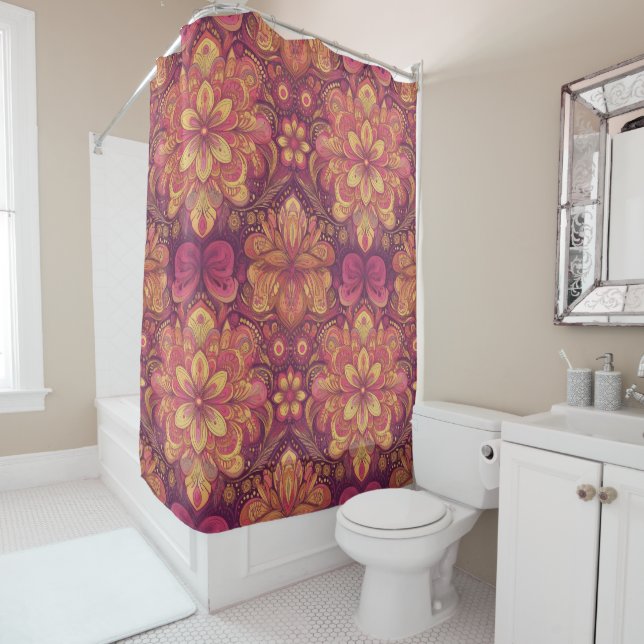 Retro Hippie: Pink Road Trip Shower Curtain (In Situ)