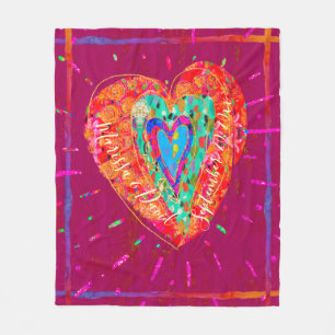 Retro Hippie Pink Turquoise Heart Save the Date Fleece Blanket