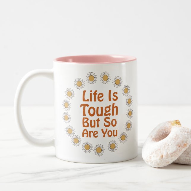 Retro Hippie Positive Quote  Two-Tone Coffee Mug (With Donut)
