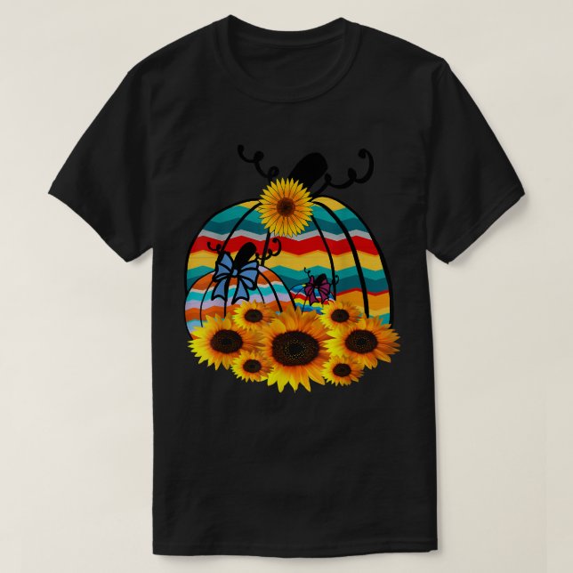 Retro Hippie Pumpkins Sunflower Fall Autumn Womens T-Shirt (Design Front)