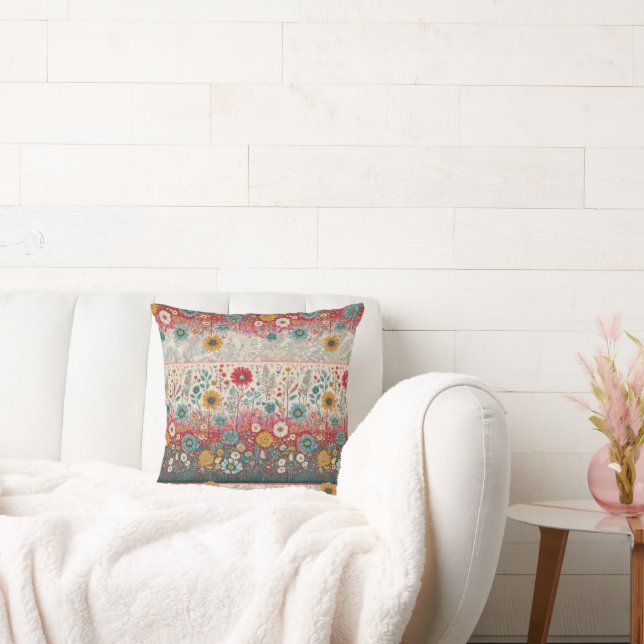 Retro Hippie: Red Floral Accent Pillow (Couch)