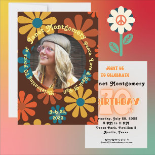 Retro Hippie Sunrise Peace 70th Photo Birthday Napkin