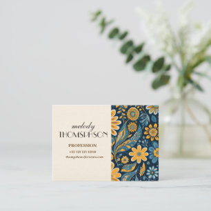 Retro Hippie Vintage Flowers Design Yellow Blue Business Card