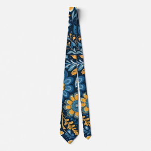 Retro Hippie Vintage Flowers Design Yellow Blue Tie