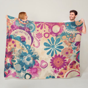 Retro Hippie: Wild Flowers Fleece Blanket