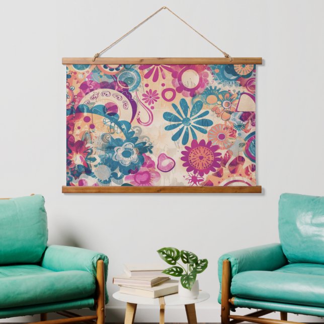 Retro Hippie: Wild Flowers Wall Hanging Tapestry (Living Room)