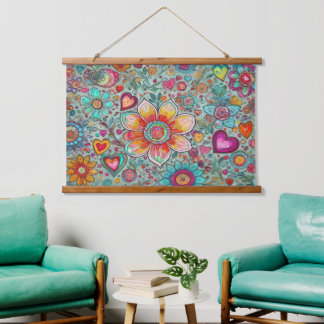 Retro Hippie: Yellow Flower Garden Hanging Tapestry