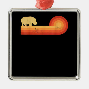 Retro Hippopotamus 60s 70s Hippo Metal Tree Decoration