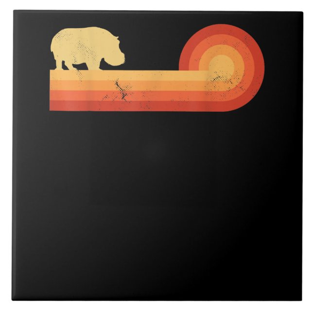 Retro Hippopotamus 60s 70s Hippo Tile (Front)
