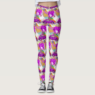 Retro Hippy Groovy Girl Car Heart 1960's 1970"s Leggings