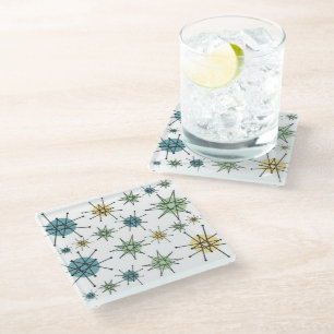 Retro Hipster Geometric Atomic Starburst Glass Coaster
