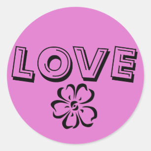 Retro Hipster Hot Pink Love Sticker with Flower