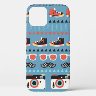 Retro hipster seamless pattern iPhone 12 case