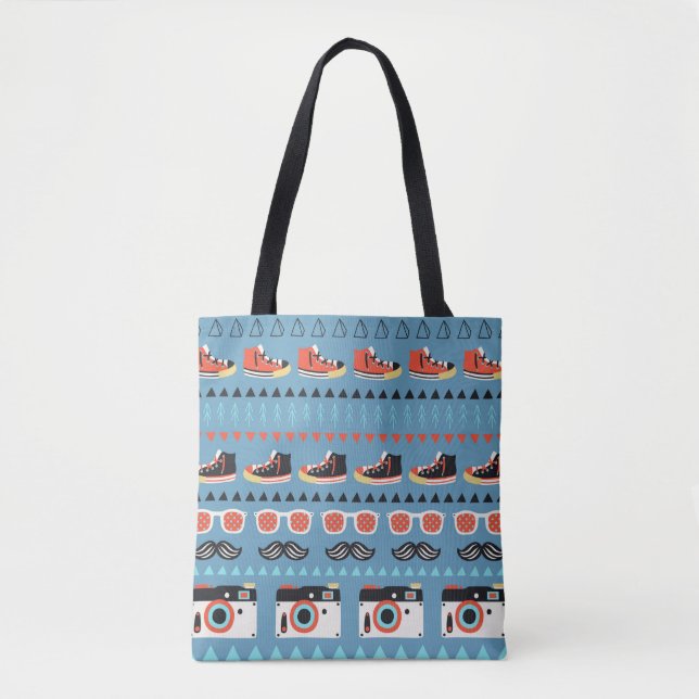 Retro hipster seamless pattern tote bag (Front)