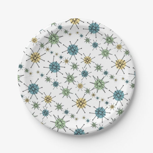 Retro Hipster Space Age Atomic Starburst Paper Plate (Front)