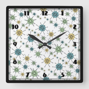Retro Hipster Space Age Atomic Starburst Square Wall Clock
