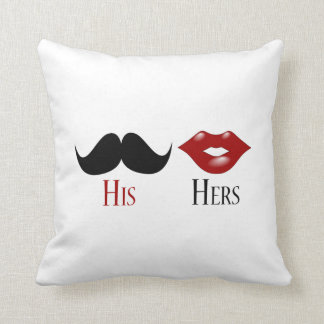 Retro His and Hers Black Handlebar Moustache Cushion