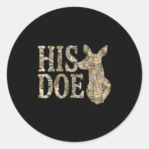 Retro His Doe Camo Deer Hunting Camouflage Matchin Classic Round Sticker