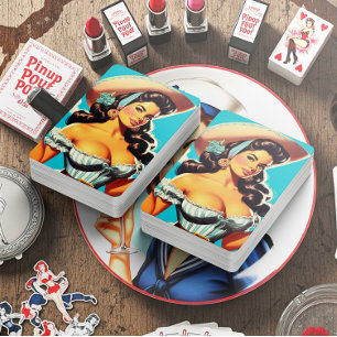 Retro Hispanic Cowgirl Playing Cards