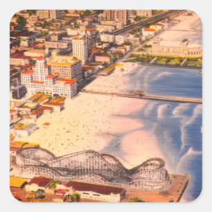 Retro Historical Long Beach, California Boardwalk Square Sticker
