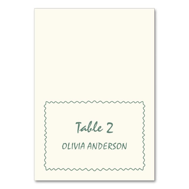 Retro Hndwritten Eucalyptus green Table Card (Front)