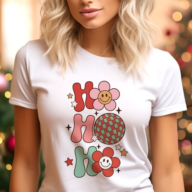 Retro Ho Ho Ho Colourful Flower Christmas Tri-Blend Shirt (Creator Uploaded)