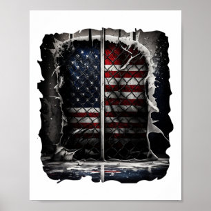 Retro Hockey American Flag Vintage Hockey Flag Usa Poster