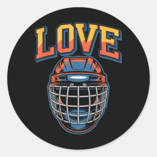 Retro Hockey Love Groovy Flowers And Helmet Classic Round Sticker