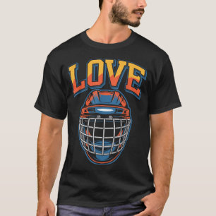 Retro Hockey Love Groovy Flowers And Helmet T-Shirt