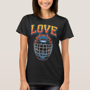 Retro Hockey Love Groovy Flowers And Helmet T-Shirt