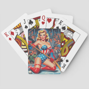 Retro Hockey Pin-up Playing Cards