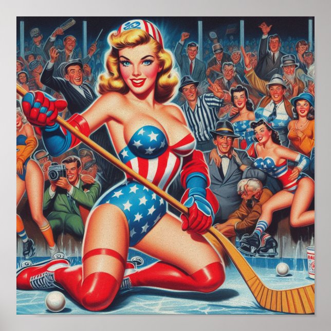 Retro Hockey Pin-up Poster (Front)
