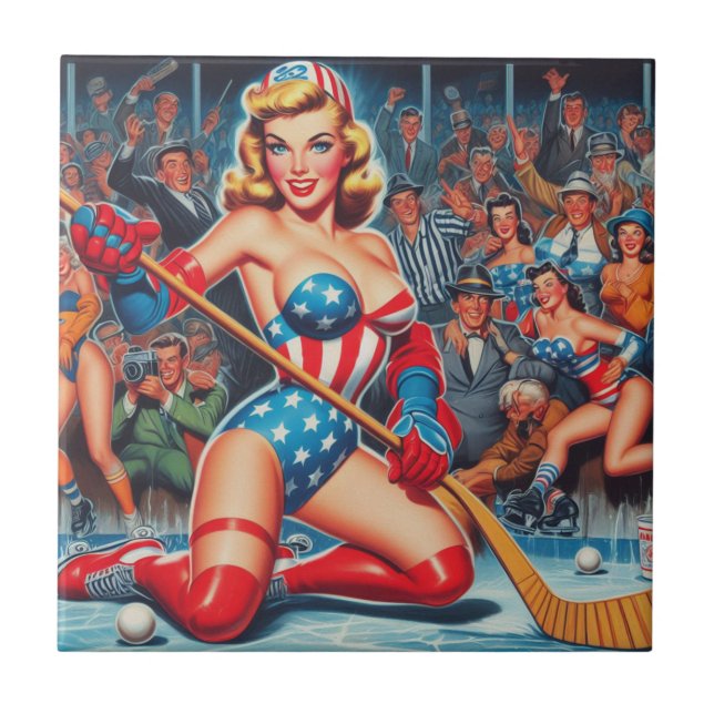 Retro Hockey Pin-up Tile (Front)