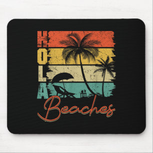 Retro Hola Beaches Palm Trees Beach Sunset Tropica Mouse Pad
