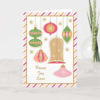 Retro Holiday Baubles Greeting Card -Pink