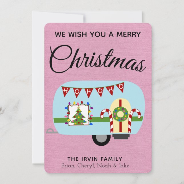 Retro Holiday Camper Personalised Christmas Card (Front)