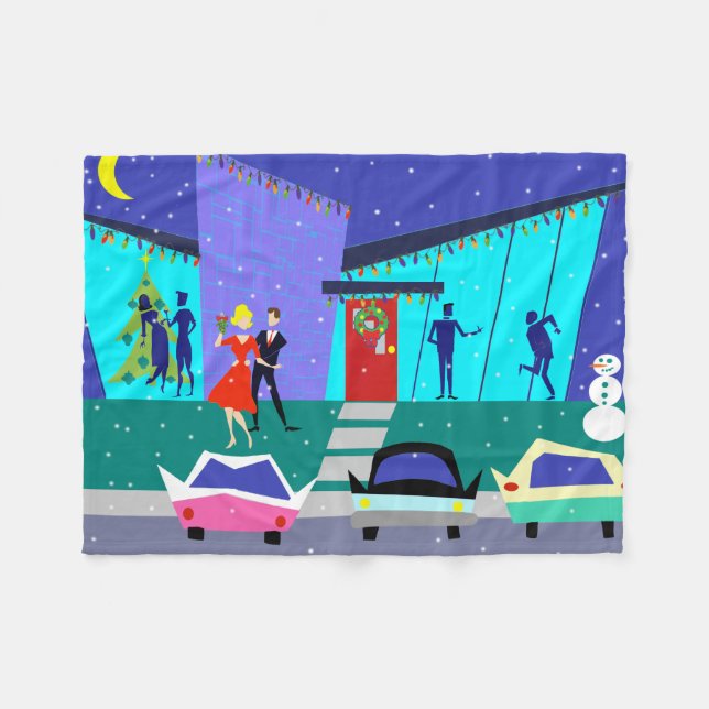Retro Holiday Cartoon Christmas Fleece Blanket (Front (Horizontal))