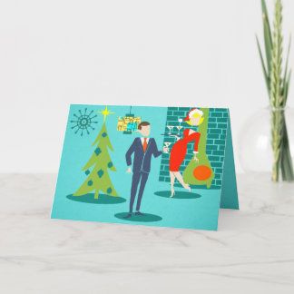 Retro Holiday Cartoon Couple Christmas Card