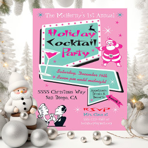Retro Holiday Christmas Pink party Invitations