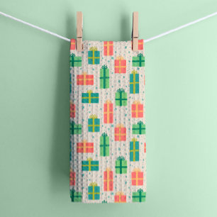 Retro Holiday Christmas Presents Tea Towel