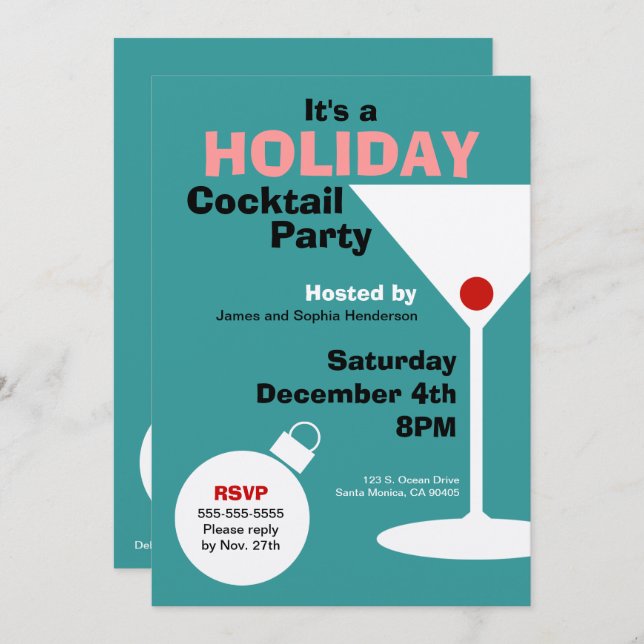 Retro Holiday Cocktail Party Invitation (Front/Back)