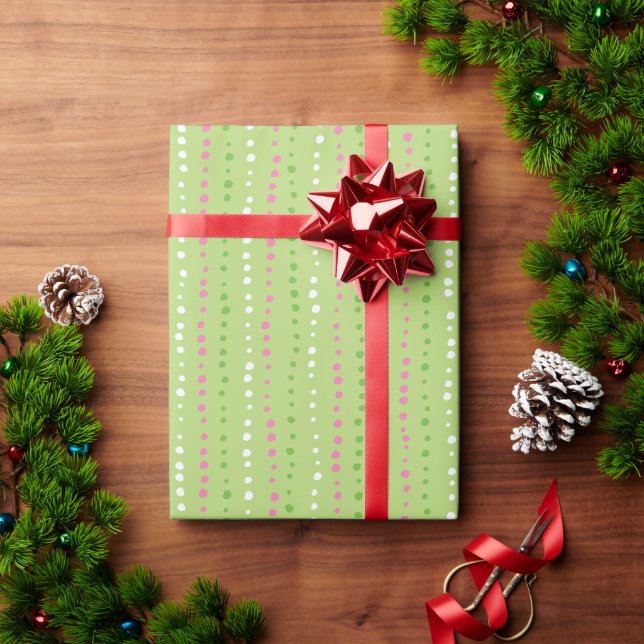 Retro Holiday Dots Green Wrapping Paper Roll (Holiday Gift)