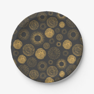 Retro Holiday Gold Burst Sparkler Cake Serving Paper Plate