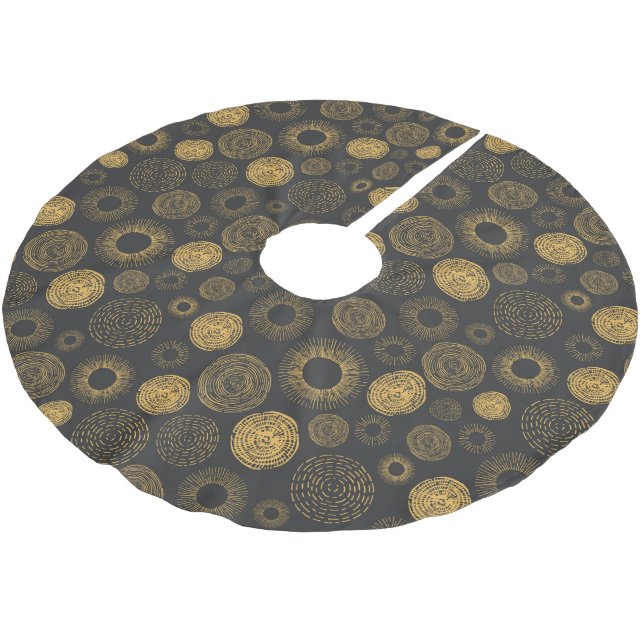 Retro Holiday Gold Burst Sparkler Christmas Brushed Polyester Tree Skirt (Angled)