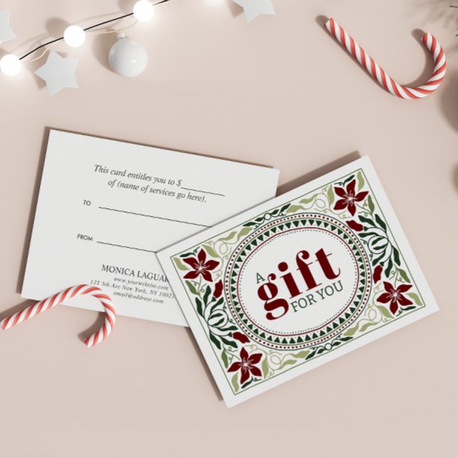 RETRO HOLIDAY GREEN BROWN FLOWERS FRAME CHRISTMAS (Retro Victorian-Style Gift Card with Intricate Foliage and Brown Floral Designs)